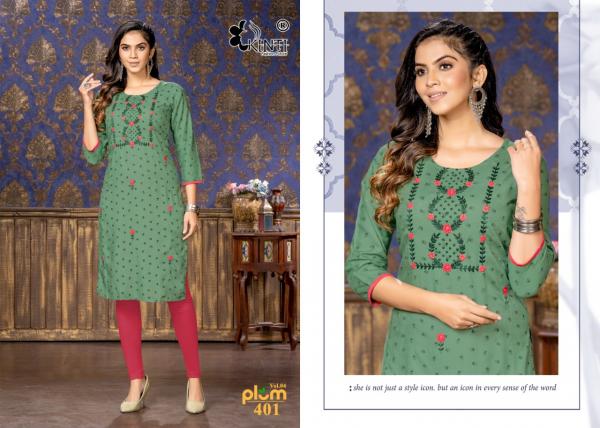 Kinti Plum 4 Rayon Slub Print Embroidery Kurti Collection